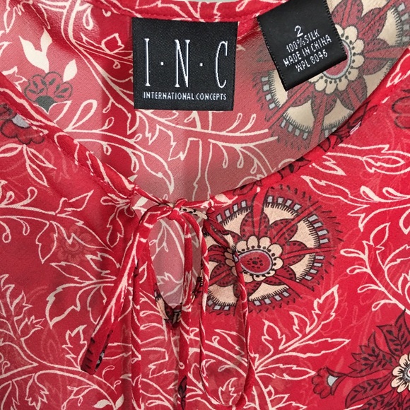 INC International Concepts Red Sheer Top, Sz 2 - Picture 4 of 7